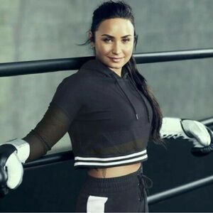 Fabletics x Demi Lovato Black Mesh Crop Hoodie XXS